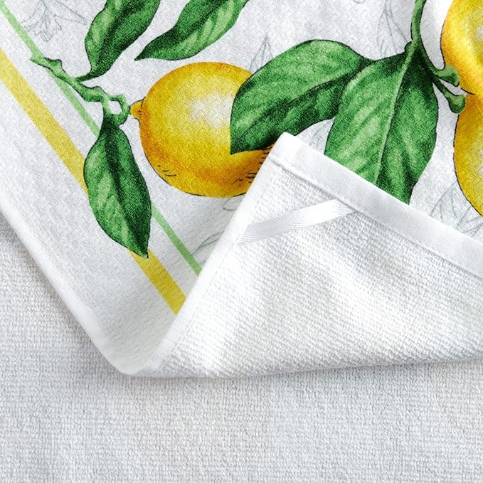 Martha Stewart Lots of Lemons Modern Kitchen Towel, Oven Mitt & Potholder Set, 4-Pack, White-Yellow - Image 5