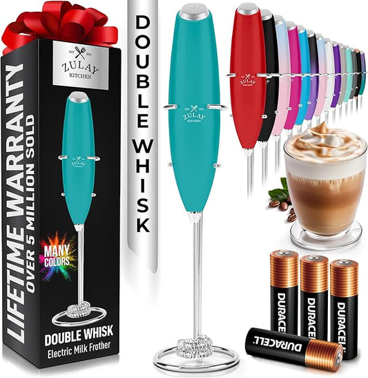 Zulay Kitchen Whisk Milk Frother with 4 Duracell Batteries - Powerful Handheld Foam Maker for Coffee, Lattes, Matcha, Hot Chocolate & Cappuccinos - Whip Creamy Froth in Seconds by ZulayKitchen