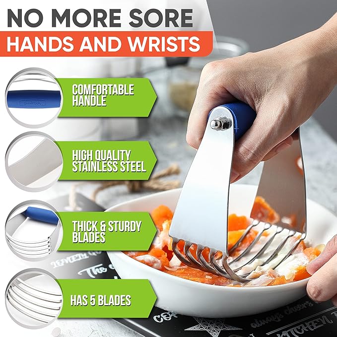 Spring Chef Medium Size Dough Blender For Baking, Dough Cutter Tool, Stainless Steel Puff Pastry Cutter Tool with Soft Grip Handle, Dishwasher Safe Pastry Blender for Easy Mixing - Sapphire - Image 3