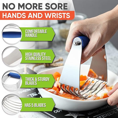 Spring Chef Medium Size Dough Blender For Baking, Dough Cutter Tool, Stainless Steel Puff Pastry Cutter Tool with Soft Grip Handle, Dishwasher Safe Pastry Blender for Easy Mixing - Sapphire - Image 3
