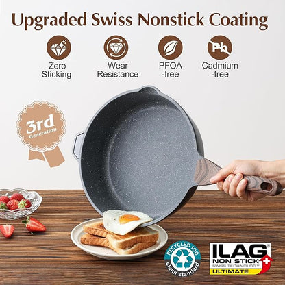SENSARTE Nonstick Deep Frying Pan Skillet, 11-inch Saute Pan with Lid, Stay-cool Handle, Chef Pan Healthy Stone Cookware Cooking Pan, Induction Compatible - Image 2