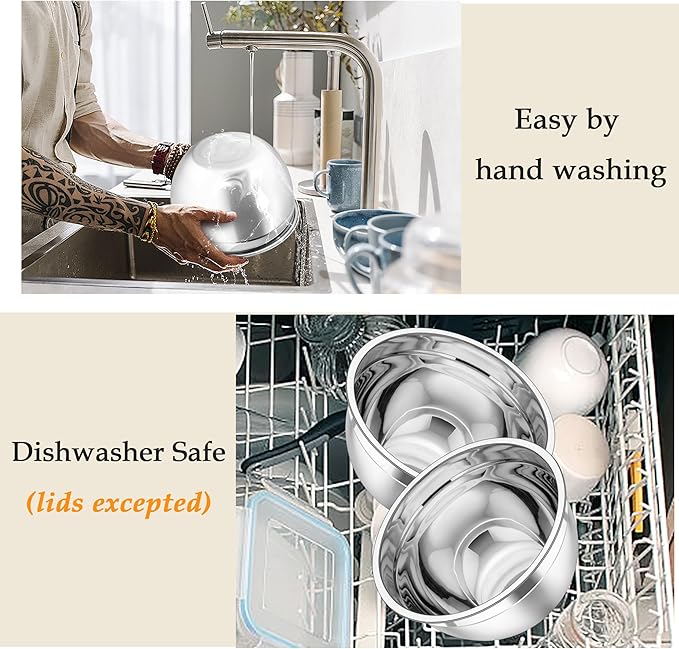 TeamFar Mixing Bowls, Stainless Steel Nesting Salad Bowls with Lids Set & 3 Grater Attachments, For Mixing/Serving/Storing, Non-toxic & Long-lasting, Size 4.6/3 / 1.5 QT, Colorful - Image 5