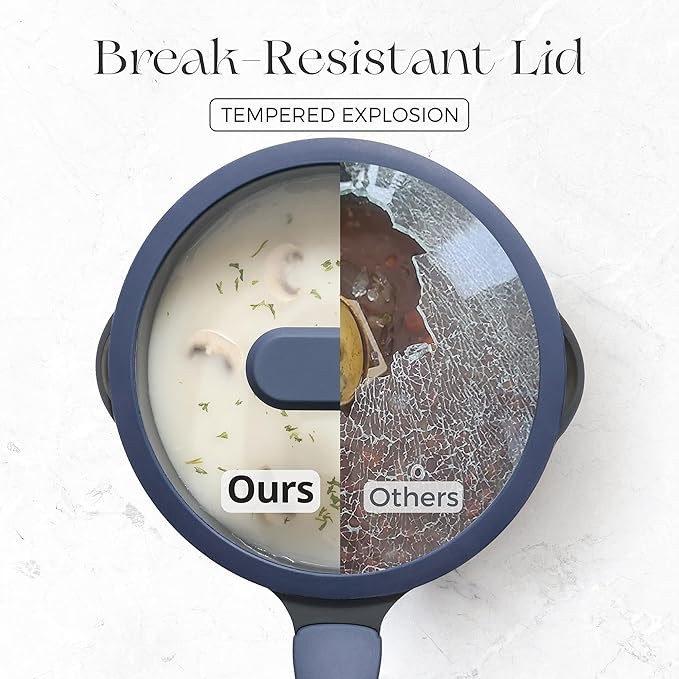 PRICUSIS Ceramic Nonstick Saucepan with Lid, 2.7 Quart Non Toxic Pot with Pour Spouts, Full Coated, 100% Dishwasher Safe, Induction Compatible & Oven Safe, PTFE PFAS & PFOA Free, Blueberry Mist - Image 6