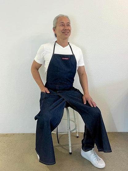 BLUE DENIM, the original split overlapped apron for potters, chefs, gardeners, artists, men and women
