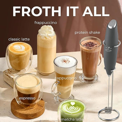 Zulay Kitchen Patented Tornado Triple Whisk Milk Frother with 4 Duracell Batteries – Handheld Foam Maker for Coffee, Lattes, Matcha & Hot Chocolate – Rich, Creamy Froth in Seconds - Onyx Gray - Image 5