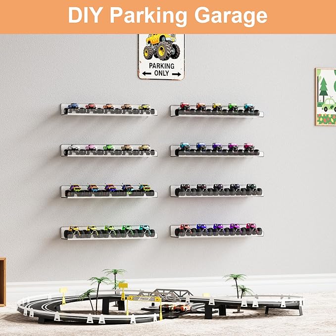 upsimples 14 Pack Acrylic Shelves Wall Organizer and Storage, 15" Display Shelf for Figure, Toy Cars, Perfume, Kids Bookshelf for Bedroom, Nursery, Craft Room, Clear - Image 2