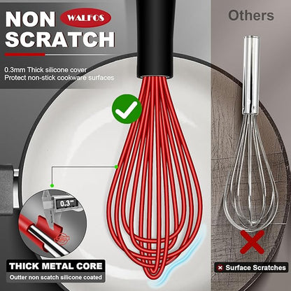 Walfos Whisk, Silicone Whisk Heat Resistant (480°F) Kitchen Whisks Set of 4- Professional Whisks For Cooking Non Scratch, Balloon Egg Wisk Perfect for Frothing, Blending, Beating - Image 2