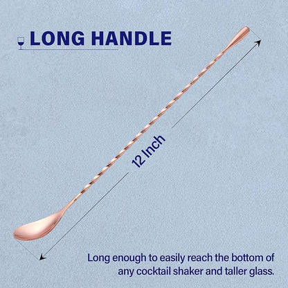 2 Pcs 12 Inches Bar Spoon, Long Handle Mixing Stirrers for Drink, Briout Stainless Steel Bar Cocktail Shaker Spoon, Rose Gold - Image 2
