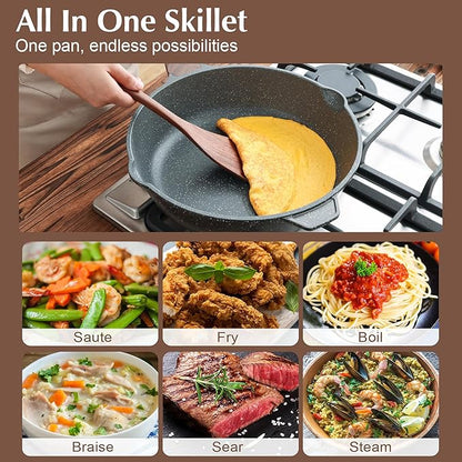 SENSARTE Nonstick Deep Frying Pan Skillet, 11-inch Saute Pan with Lid, Stay-cool Handle, Chef Pan Healthy Stone Cookware Cooking Pan, Induction Compatible - Image 6