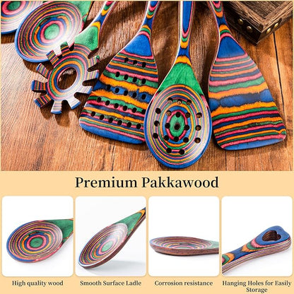 Gudamaye Pakkawood 7-Piece Wooden Cooking Utensils, Wooden Spoons for cooking, Pakkawood kitchen Utensils for Cooking, Non-Stick Spoon, Household Essentials, Heat-Resistant Spoons - Image 3