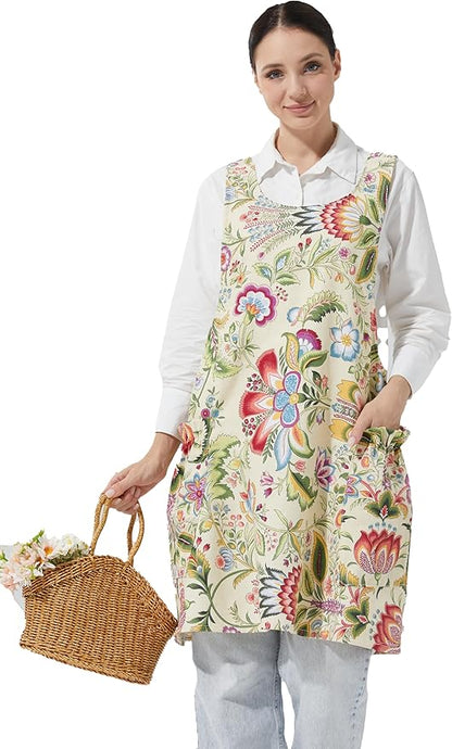 Cozy Adjustable Cross Back Aprons for Women with Pockets Cotton Linen Cooking Kitchen Baking