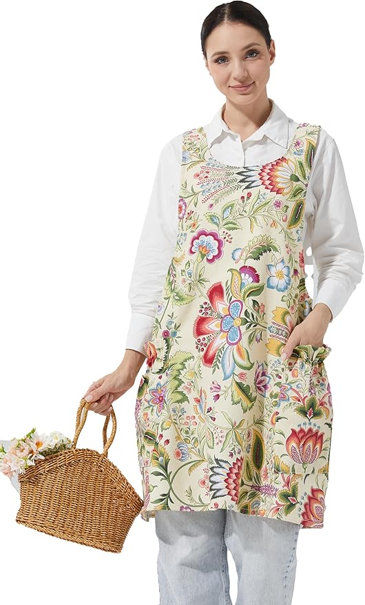 Cozy Adjustable Cross Back Aprons for Women with Pockets Cotton Linen Cooking Kitchen Baking