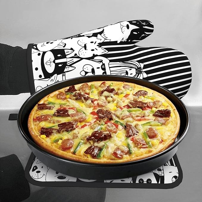 Dog Pot Holders and Oven Mitts - Black Cooking Gloves Hot Pads for Kitchen Fun Chef Gifts for Cooking Lover Cooks - Image 7