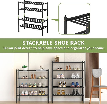 ROMGUAR CRAFT 5 Tier Bamboo Shoe Rack for Closet Free Standing Wood Shoe Shelf for Entryway Small Space Stackable 27"x11"x33" (Black) - Image 5