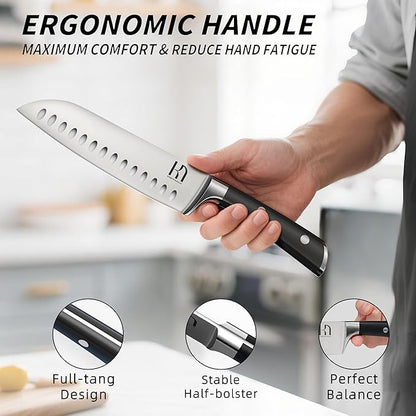 KnifeSaga Premium Knife Set 15 Pcs Quality Kitchen Knife Set with Block, Japanese High Carbon Stainless Steel Razor Sharp Knife Block Set, Acacia Wood Block Knife Set with Ergonomic Full-tang Handle - Image 3