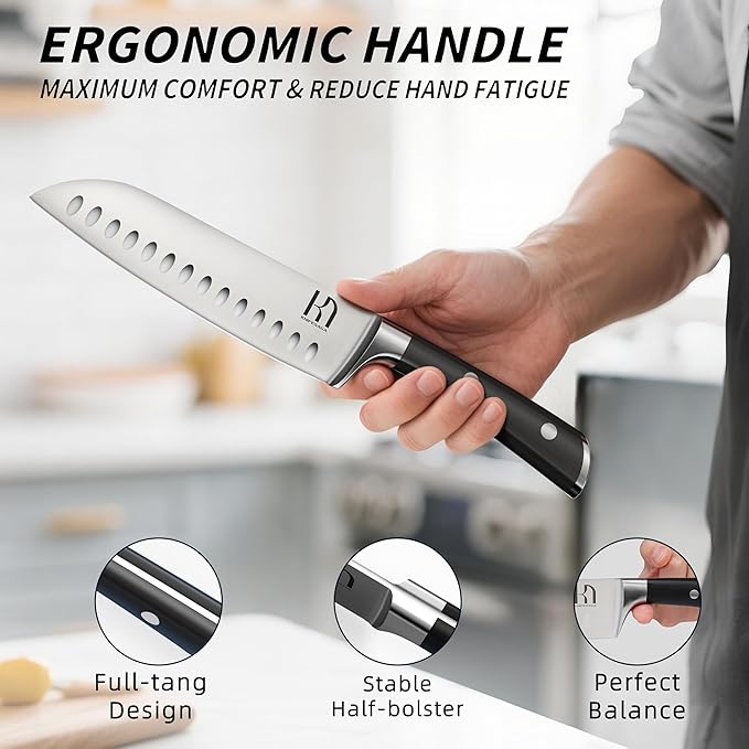 KnifeSaga Knife Set, 15 Pcs Kitchen Knife Block Sets with Sharpener, Japanese High Carbon Stainless Steel Set of Knives, Premium Razor Sharp Black Knives Set with Block for Kitchen, Ergonomic Handle - Image 5