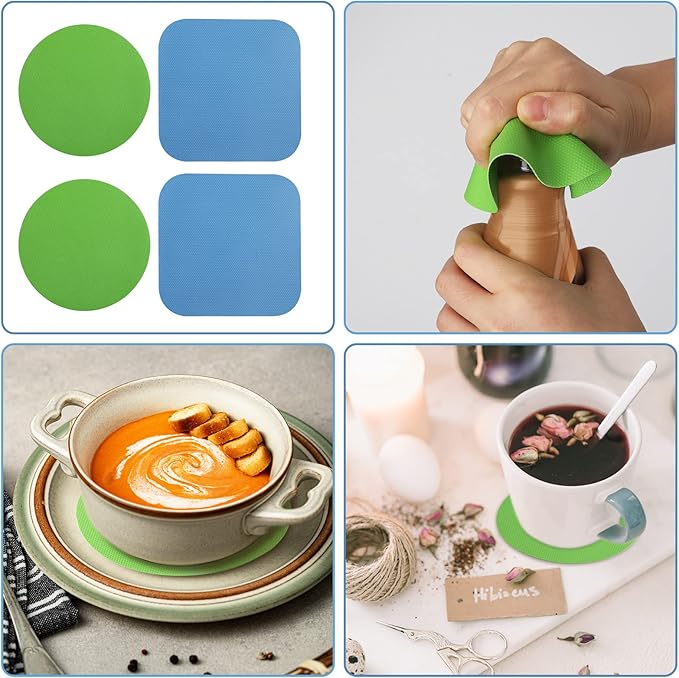 LUTER 4pcs Jar Opener, Rubber, Multi-function Silicone Bottle Opener for Seniors with Weak Hands Lid Cap Gripper Pads Kitchen Coasters Gadgets(Light Blue, Green) - Image 7