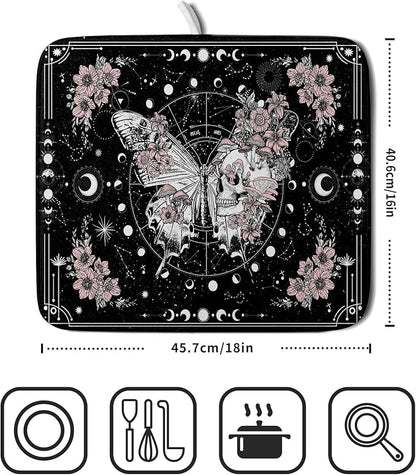 Skeleton Butterfly Dish Drying Mat Black Skull Absorbent Dish Drainer for Kitchen Counter Holiday Decor - Image 2
