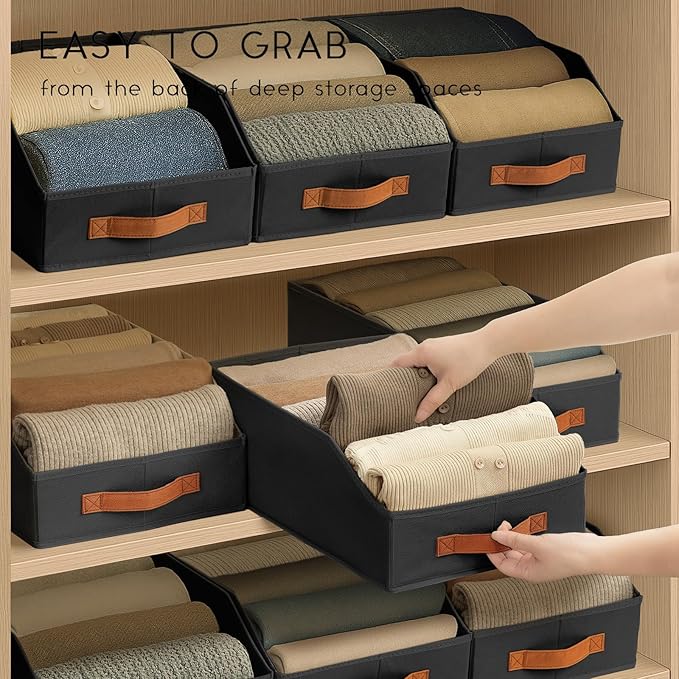 Homsorout Fabric Storage Bins for Organizing - 6 Pack Large Trapezoid Collapsible Storage Bins with Front Handle, Closet Organizers and Storage for Bedroom, Home Shelves, Small Spaces, Black - Image 7