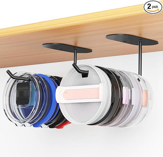 2 Pack Tumbler Lid Organizer, Space Saving Cup Lid Organizer for Yeti/Stanley/Simple Modern Tumbler Lids, Self-Adhesive or Drilling Tumbler Lid Hook for Kitchen Organizers and Storage by KEEPAMOR