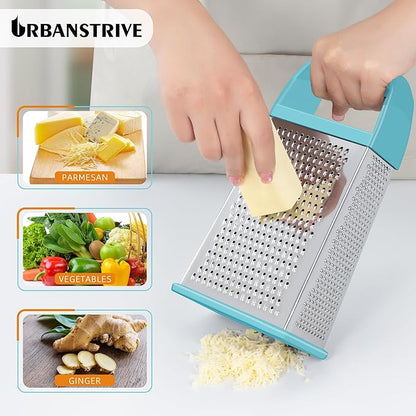 Urbanstrive Cheese Grater With Container, Professional Cheese Grater with Handle, Stainless Steel Graters for Kitchen Handheld, Box Grater with 4 Sides for Vegetables, Ginger, Potatoes (Blue) - Image 4