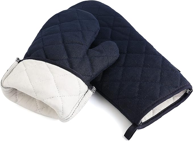 Oven Mitts and Pot Holders 4 pcs Set,High Heat Resistant 500 Degree Extra Thicken Long Kitchen Cotton Oven Glove for Cooking (12 Inch,Deep Blue) - Image 4
