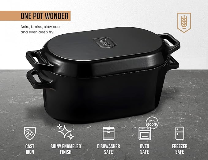 Kook Dutch Oven, For Sourdough Baking, Dual Handles, Enameled Cast Iron, includes Silicone Mat and Sourdough Guide, Dishwasher Safe, Oven safe 500F, 5 Qt, (Black) - Image 5