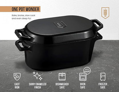 Kook Dutch Oven, For Sourdough Baking, Dual Handles, Enameled Cast Iron, includes Silicone Mat and Sourdough Guide, Dishwasher Safe, Oven safe 500F, 5 Qt, (Black) - Image 5