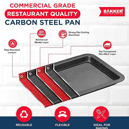 BAKKEN Kitchen Baking Pans - Nonstick Gray Coating, 13.18’’ × 8.66’’ Commercial Grade Carbon Steel Cookie Sheet, Baking Kitchen Essentials, PFOA, PFOS, PTFE Free, Oven Safe Tray (450° F), Gray - Image 3