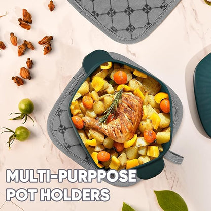 Oven Mitts Kitchen Towels Dishcloths with Pot Holders Sets 12PCS, Dish Towels Sets, Oven Gloves Pot Pads Heat Resistant 500 Degrees with Non-Slip Silicone Surface for Cooking Baking Grilling-Grey - Image 4