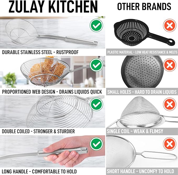 Zulay Kitchen Premium Stainless Steel Spider Skimmer 15.35” - Spider Kitchen Utensil with Premium Ergonomic Handles for Easy Use - Easy to Clean - Perfect for at Home Cooks & Chefs - Image 7