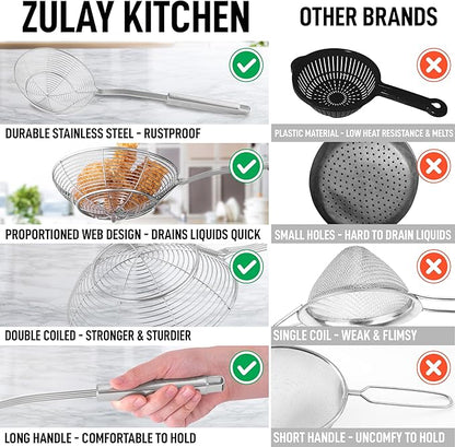 Zulay Kitchen Premium Stainless Steel Spider Skimmer 15.35” - Spider Kitchen Utensil with Premium Ergonomic Handles for Easy Use - Easy to Clean - Perfect for at Home Cooks & Chefs - Image 7