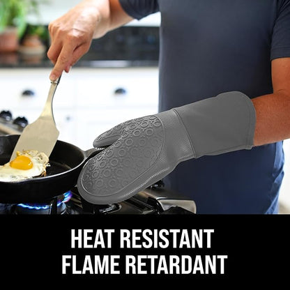 BPA-Free Soft Silicone Oven Mitts - Ultra Heat Resistant Oven Mitts with Thick Cotton Liner - Long Slip Resistant Pot Holders, Flexible Oven Gloves - Gray 13.7" - Image 3