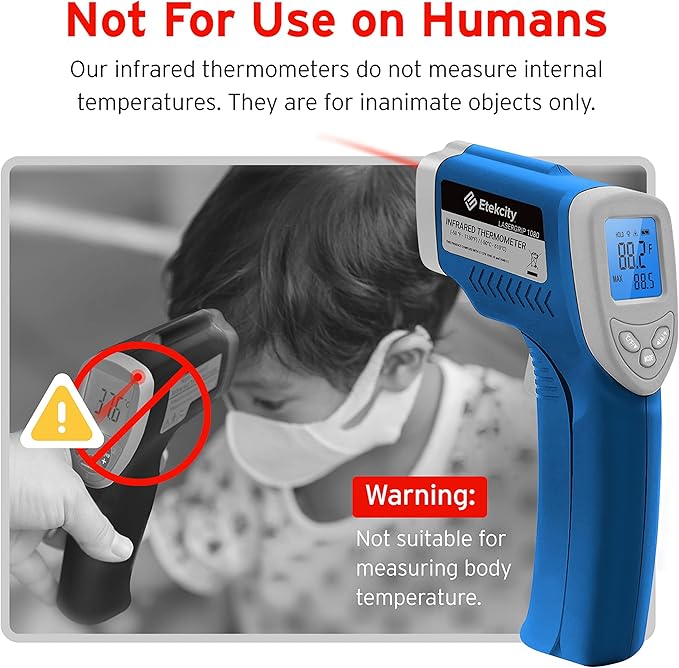 Etekcity Infrared Thermometer Laser Temperature Gun 1080, -58°F~ 1130°F for Meat Food Candy Pizza Oven, Heat Gun for Cooking, Kitchen, Fridge, Reptile, BBQ, HAVC, Adjustable Emissivity & Max Measure - Image 7