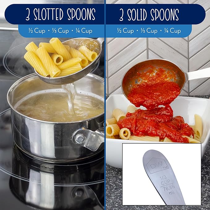 Darware Portion Control Serving Spoons Set (6pc) – Stainless Steel 1/4, 1/3, 1/2 Cup Sizes – Solid & Slotted Kitchen Utensils for Meal Prep, Cooking & Healthy Eating - Image 4