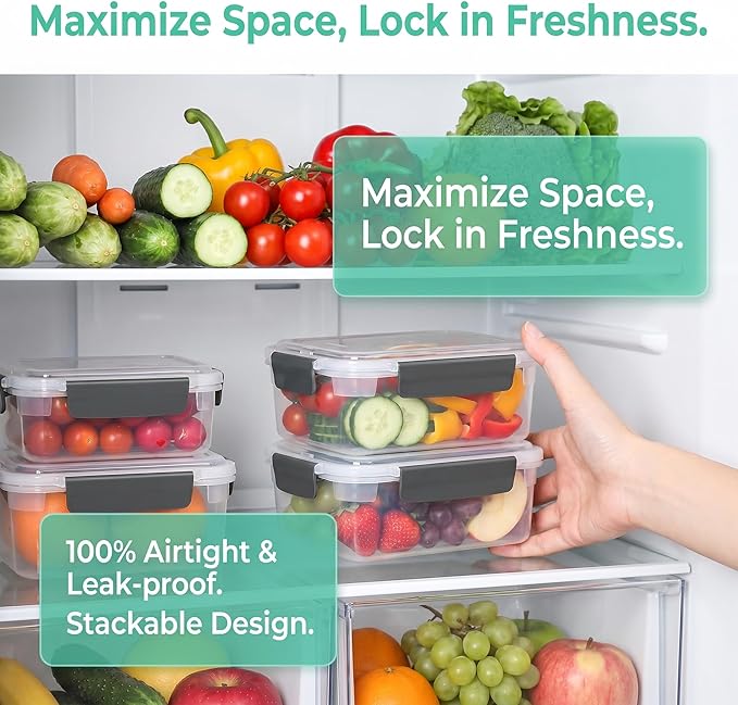 YORY 9 cup Plastic Food Storage Containers with Lids Nestable Freezer Dishwasher Safe Rectangle Meal Prep Container Set,5-Pack - Image 8