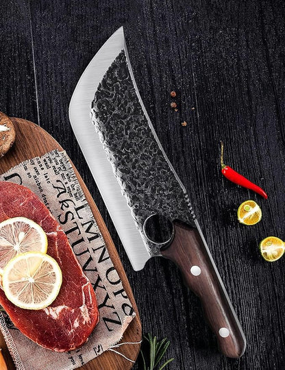 DRGSKL Hand Forged Meat Cleaver Knife Fathers Butcher Knives for Meat Cutting Full Tang Chef Knife with Belt Sheath and Gift Box High Carbon Steel for Kitchen or Camping, Gift for Dad - Image 9