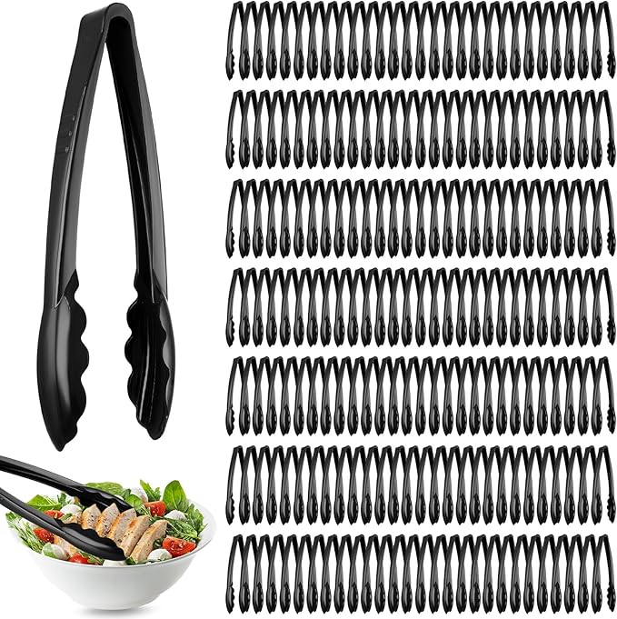 Tessco for you 200 Pcs Plastic Tongs for Serving Bulk, 9 Inch Plastic Disposable Serving Tongs, Heavy Duty Salad Tong for Kitchen, Buffet, BBQ, Events & Catering (Black) by Tessco