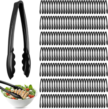Tessco for you 200 Pcs Plastic Tongs for Serving Bulk, 9 Inch Plastic Disposable Serving Tongs, Heavy Duty Salad Tong for Kitchen, Buffet, BBQ, Events & Catering (Black) by Tessco