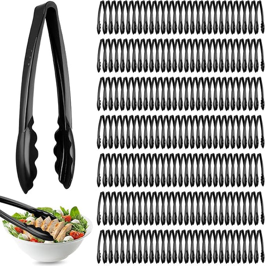 Tessco for you 200 Pcs Plastic Tongs for Serving Bulk, 9 Inch Plastic Disposable Serving Tongs, Heavy Duty Salad Tong for Kitchen, Buffet, BBQ, Events & Catering (Black) by Tessco