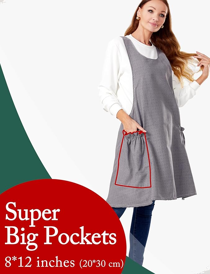 Cozy Adjustable Cross Back Aprons for Women with Pockets Cotton Linen Cooking Kitchen Baking