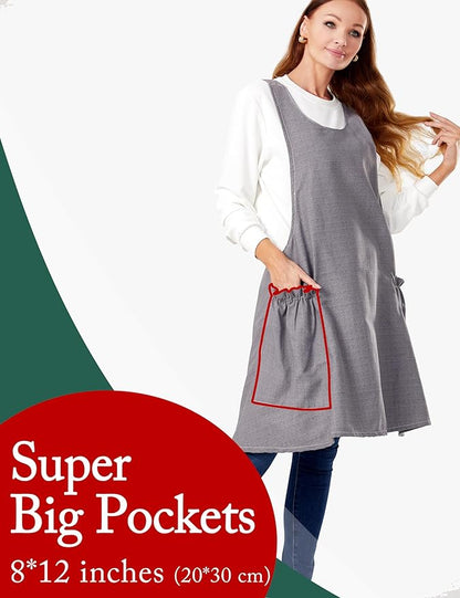 Cozy Adjustable Cross Back Aprons for Women with Pockets Cotton Linen Cooking Kitchen Baking