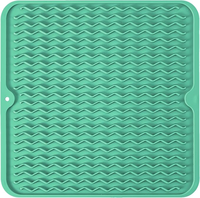 Silicone Dish Drying Mat for Multiple Usage, Easy clean, Eco-friendly, Heat-resistant Dish Drainer Mat for Kitchen Counter,Sink,Refrigerator or Drawer liner (12" x 12", Green) by MODENGKONGJIAN