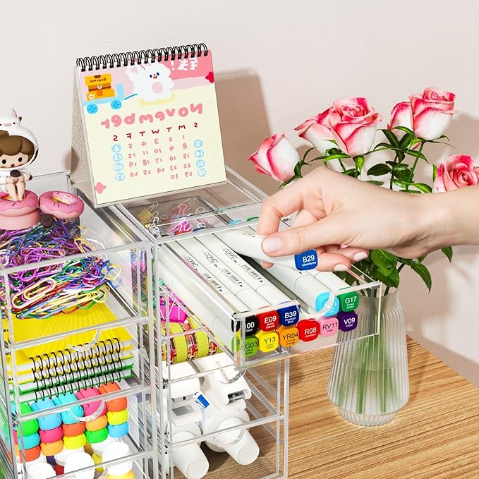 ARSTPEOE 22 Drawers, Acrylic Desk Makeup Organizer, Plastic Drawers Organizer, Stackable Storage Solution for Makeup, Dresser, Office, Bathroom Clear Plastic Craft and Bead Storage Cabinet - Image 7