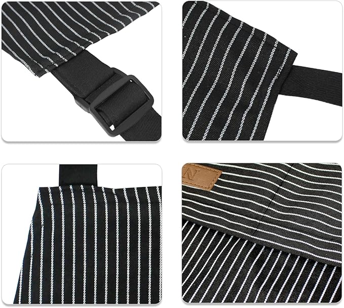 NLUS 2 Pack Kitchen Cooking Aprons, Adjustable Bib Soft Chef Apron with 2 Pockets for Men Women (Brown/Dark Black Strips) - Image 5