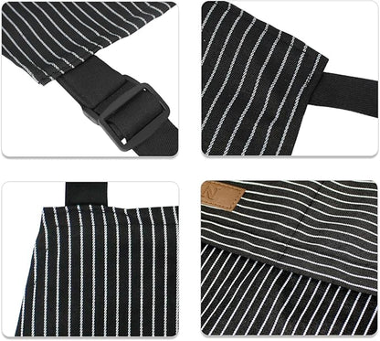 NLUS 2 Pack Kitchen Cooking Aprons, Adjustable Bib Soft Chef Apron with 2 Pockets for Men Women (Brown/Dark Black Strips) - Image 5