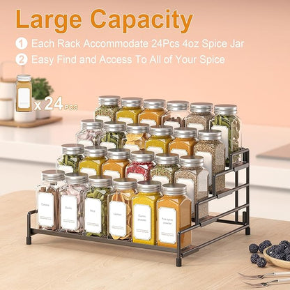 RUILALIFE 4-Tier-Spice-Rack-Organizer-for-Cabinet, Adjustable Depth Spice Holder Shelf For Countertop Pantry Cupboard, Metal Tiered Seasoning Organizer,Display Shelf Riser (Black-1 Pack) - Image 4