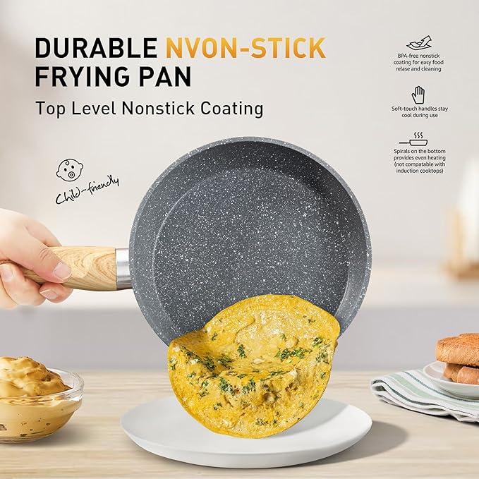 DishDelight 17 Piece Pots and Pans Set Non Stick, Granite Nonstick Cookware Set, Induction Cookware and Bakeware Set, Nonstick Kitchen Cookware Set, Gray - Image 2