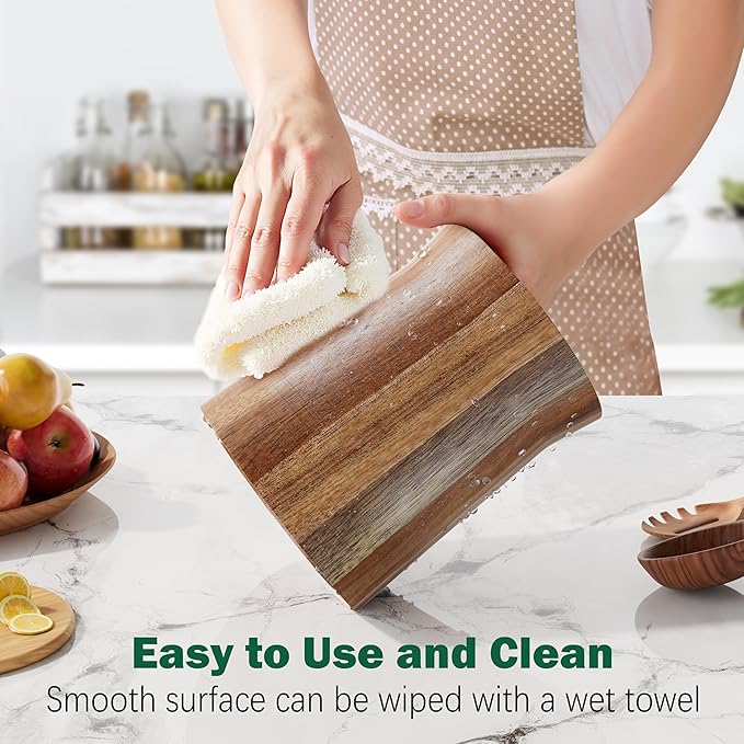 Utensil Holder, Acacia Wood Utensil Holder for Kitchen Counter, 360° Rotating Cooking Utensil Crocks for Countertop, 7.2" Large Utensil Organizer for Spatula Storage - Image 4