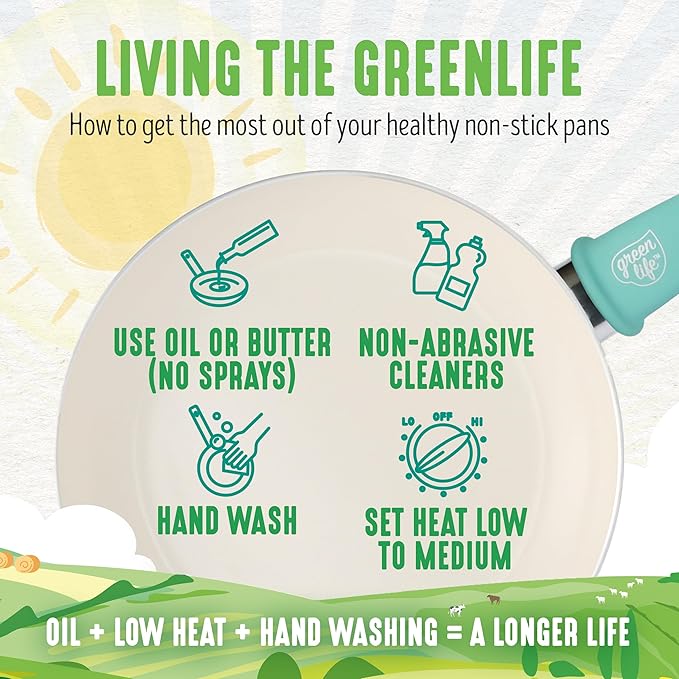 GreenLife Non Stick Fry Pan Set 7" & 10", Non-Toxic PFAS-Free Ceramic Skillet, Dishwasher & Oven Safe, Egg Omelet Frying Pan, Stay- Cool Handles, Kitchen Home Cooking Essentials, Turquoise (Pack of 2) - Image 12